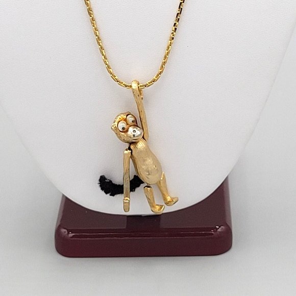 Pan Signed Monkey Pendant Gold Tone Cable Link Chain Fashion Necklace 19 in - Picture 2 of 9